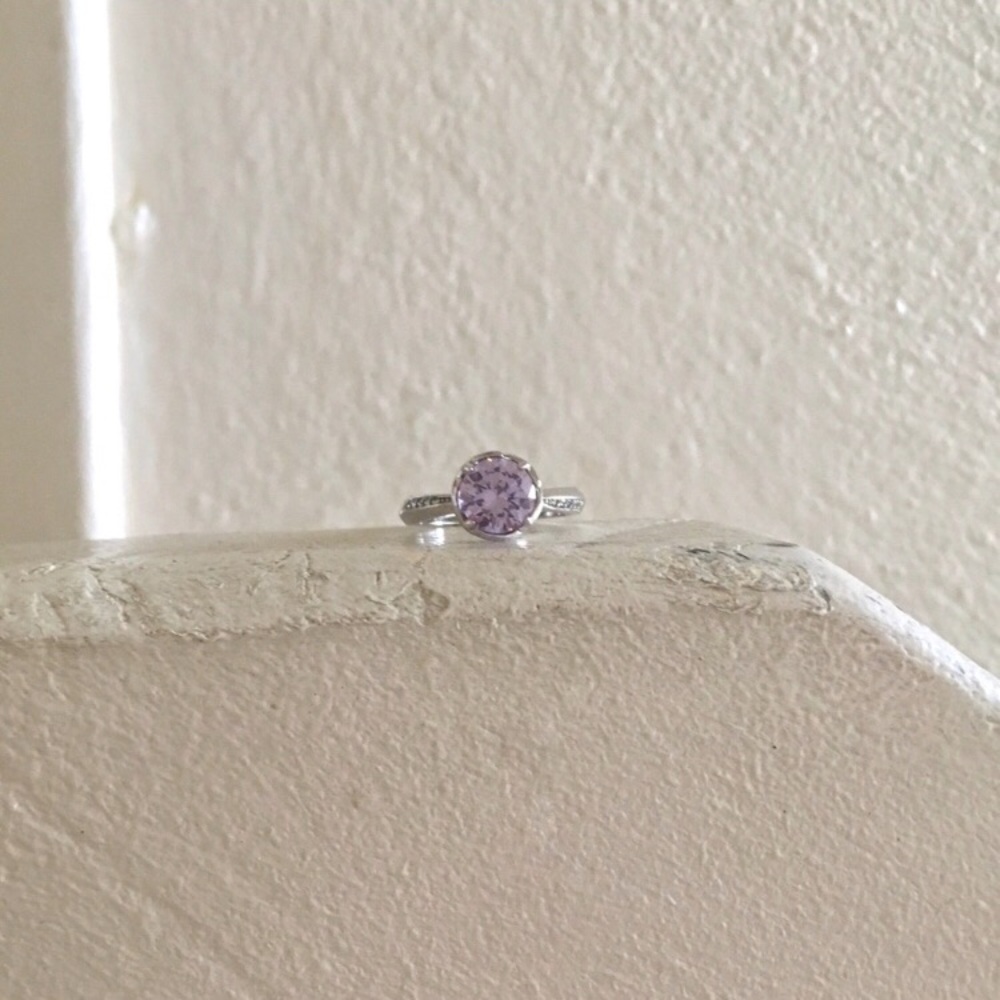 Lavender Purple Stone with Flower Petal Setting Accented Statement Ring